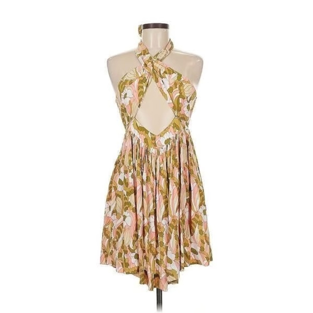 S/W/F Duomo Floral Cross Halter Neck cutout mini dress